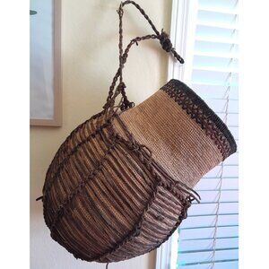 Leather Woven African Style XL Basket 22" VIEW DESCRIPTION PLEASE